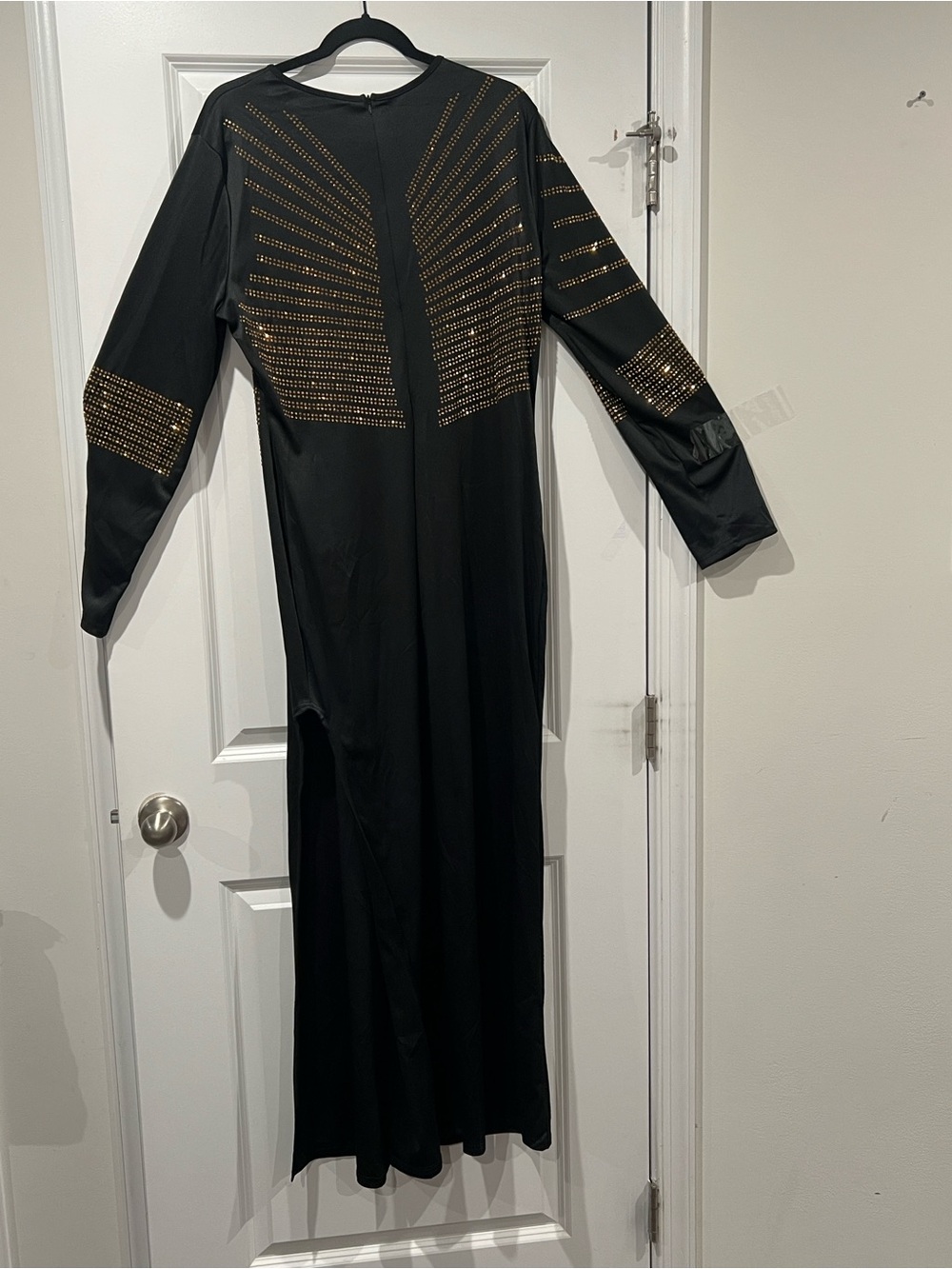 Elegant Black Maxi Dress with Gold Stud Detailing